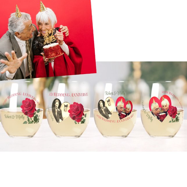 Red Rose custom Anniversary Drinkware set Stemless Wine Glass (Creator Uploaded)