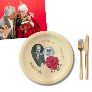 Red Rose custom Anniversary  Paper Plate