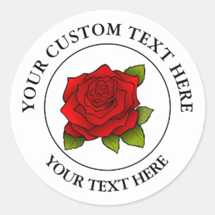Red Rose Custom Text Icon Logo  3" Classic Round Sticker