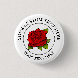 Red Rose Custom Text Icon Logo 3 Cm Round Badge