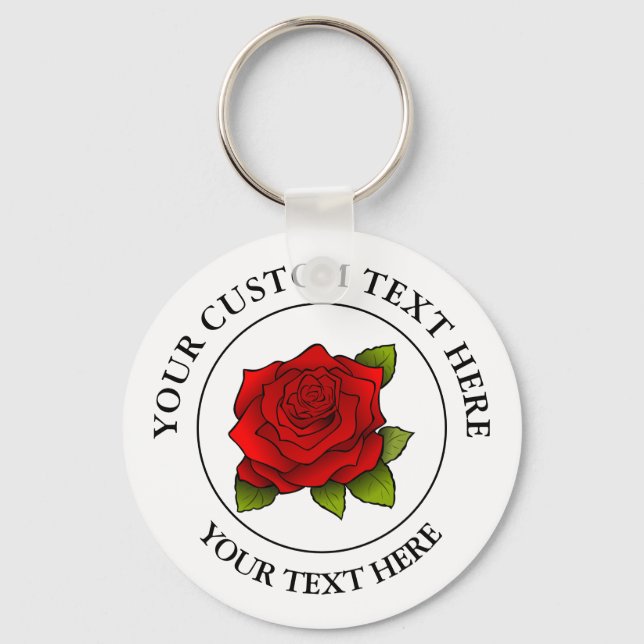 Red Rose Custom Text Icon Logo Key Ring (Front)