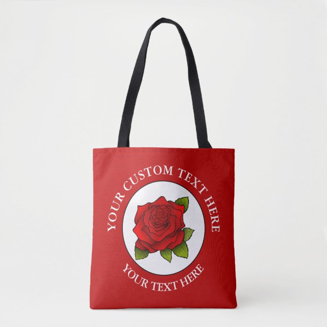Red Rose Custom Text Icon Tote Bag (Front)