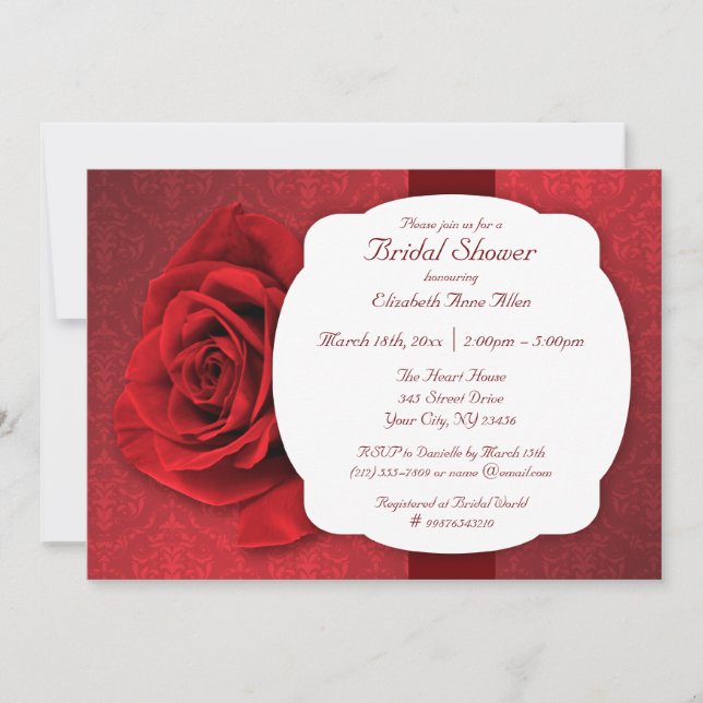 Red Rose Damask Bridal Shower Invitations (Front)