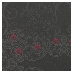 Red Rose Damask Scroll Gothic Fabric