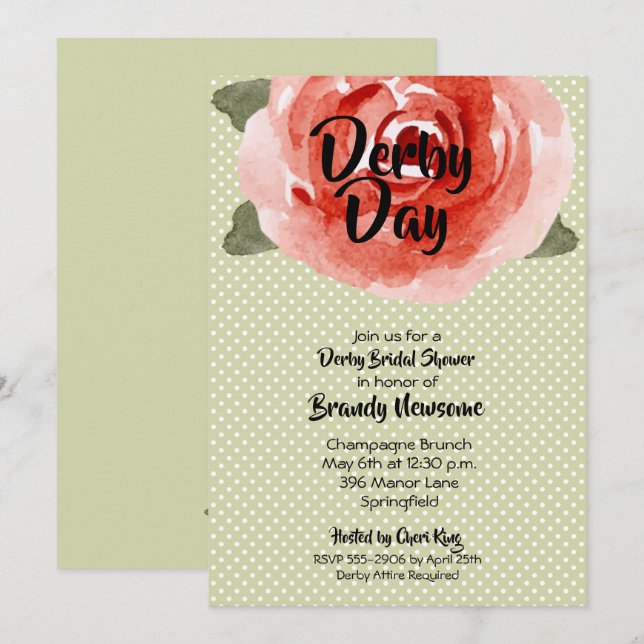 Red Rose Derby Bridal Shower Invitation (Front/Back)