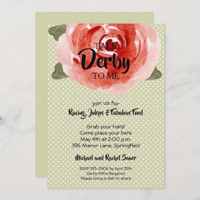 Red Rose Derby Party Invitations (Front/Back)