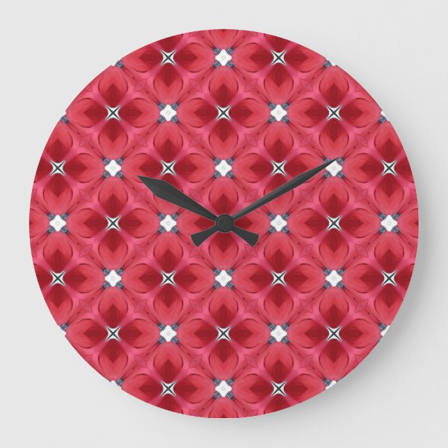 Red Rose Diamond Geometric Pattern Large Clock (Front)