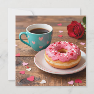 Red Rose, Donut and Coffee Valentine's Day Holiday Card