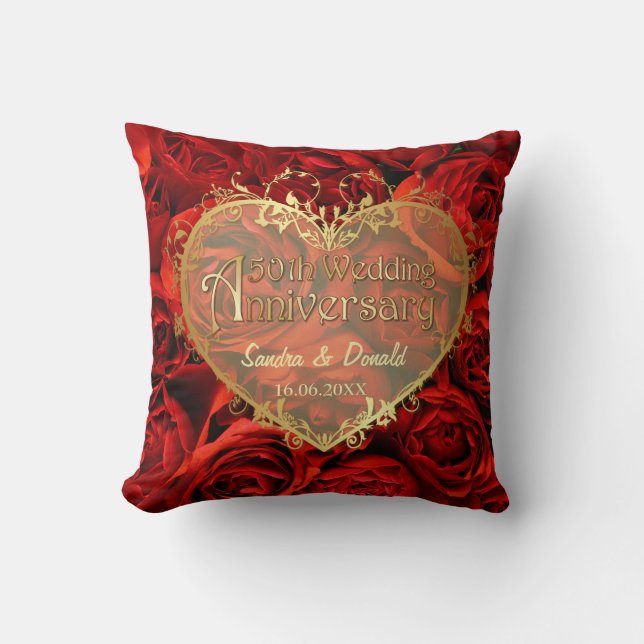 Red Rose Elegance - 50th Wedding Anniversary Cushion (Front)