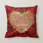 Red Rose Elegance - 50th Wedding Anniversary Cushion<br><div class="desc">Red roses are a timeless symbol of love and passion. Customise the name and date text. Back of pillow has matching red rose pattern.</div>