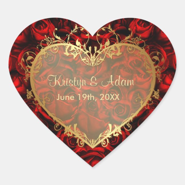 Red Rose Elegance - Gold Heart Sticker (Front)
