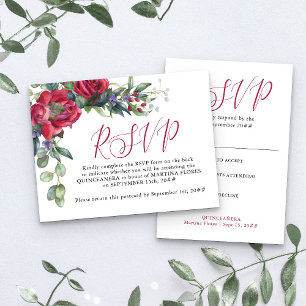 Red Rose Elegant Quinceanera Pre-Addressed RSVP Postcard