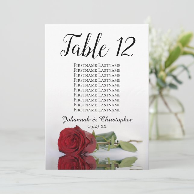 Red Rose Elegant Wedding Table Seating Chart Large (Standing Front)