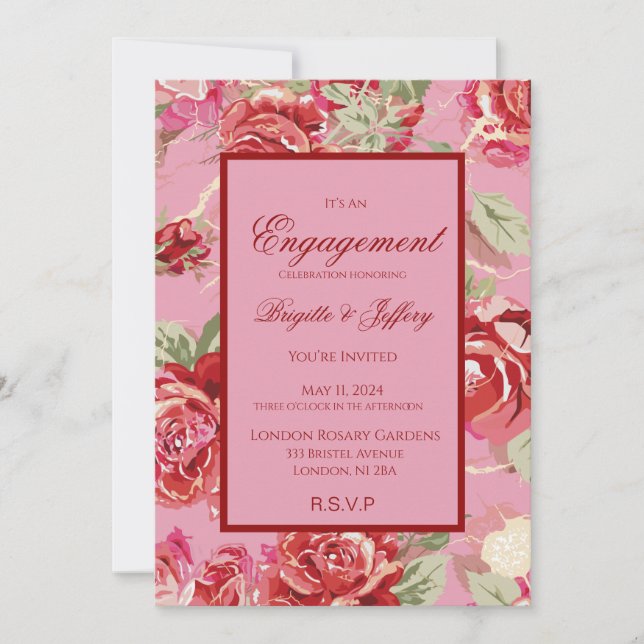 Red rose engagement invitation (Front)