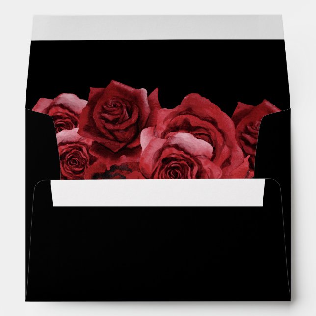 Red Rose Floral - Black 2 Envelope (Back (Bottom))