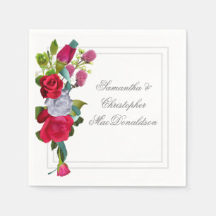 Red rose floral bouquet wedding napkin