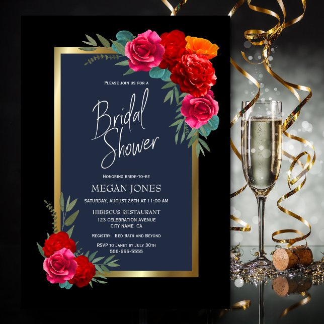 Red Rose Floral Bridal Shower Invitation (Creator Uploaded)