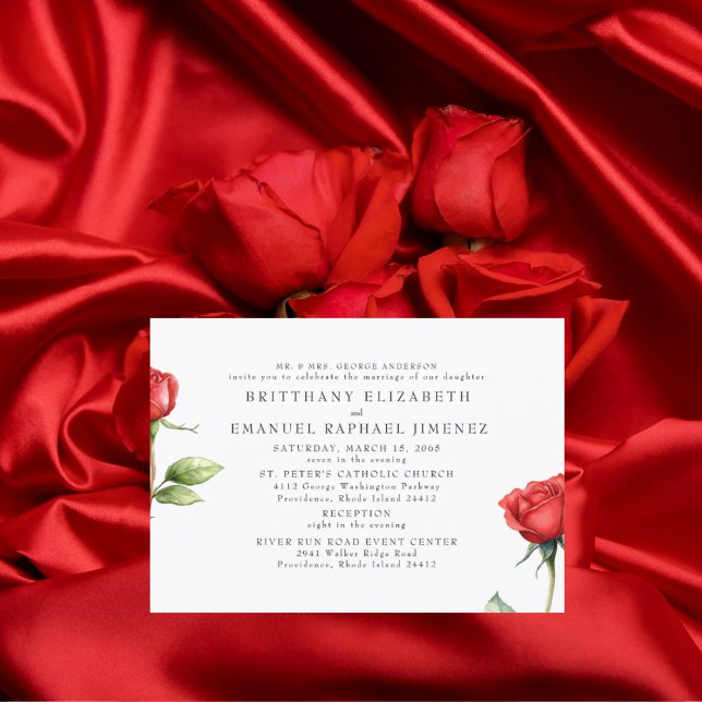 Red Rose Floral Bride Parents 2 Venue Wedding  Invitation (Creator Uploaded)