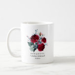 Red Rose Floral Bridesmaid Wedding Coffee Mug<br><div class="desc">So pretty. Use it the morning of your wedding for great pictures. Then it will be  wonderful keepsake gift. Beautiful dark red rose bouquet. Three lines of customisable text.</div>