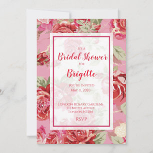 Red rose floral classic print bridal shower annou announcement