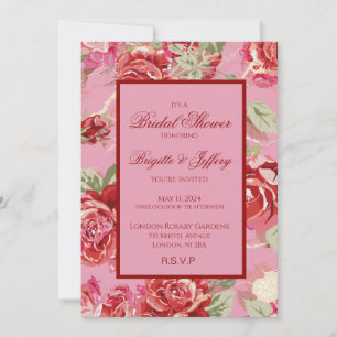 Red rose floral classic print bridal shower annou announcement