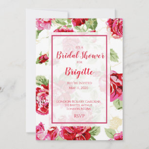 Red rose floral classic print bridal shower announcement