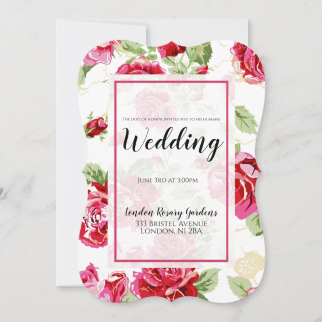 Red rose floral classic print dog of honour announ announcement (Front)