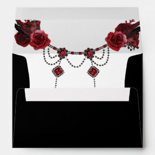 Red Rose Floral & Crystal 2 - Black Envelope