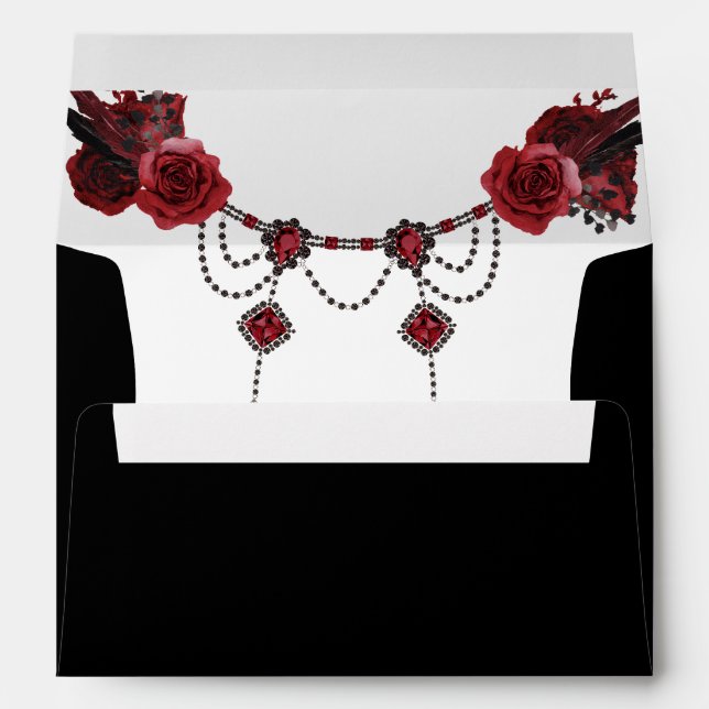 Red Rose Floral & Crystal 2 - Black Envelope (Back (Bottom))