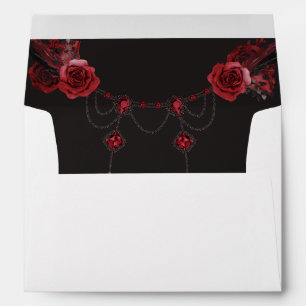 Red Rose Floral & Crystal 2 - Black Envelope