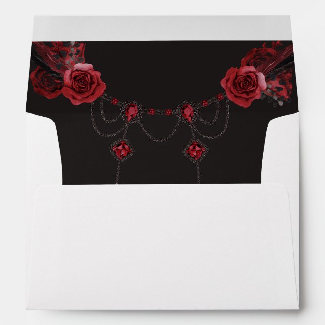Red Rose Floral & Crystal 2 - Black Envelope (Back (Bottom))