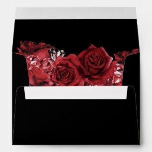 Red Rose Floral & Crystal - Black 2 Envelope