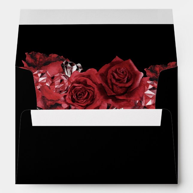 Red Rose Floral & Crystal - Black 2 Envelope (Back (Bottom))
