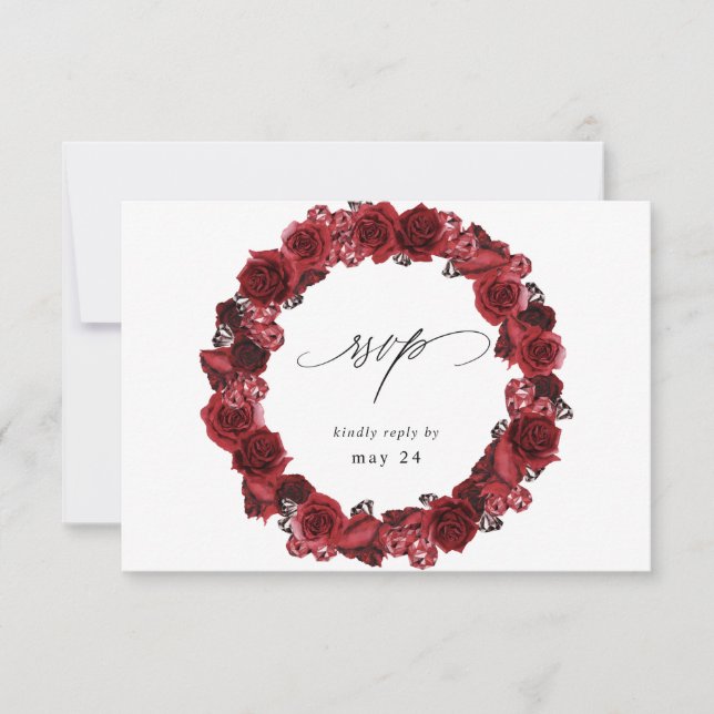 Red Rose Floral & Crystal w Meal RSVP (Front)