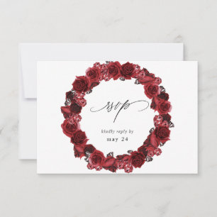 Red Rose Floral & Crystal w Meal RSVP Card