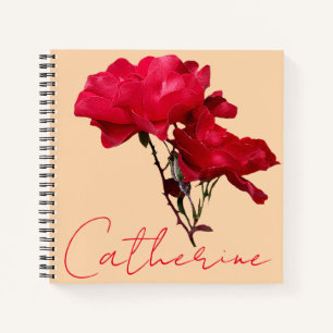 Red rose floral customizable name Catherine boho  Notebook
