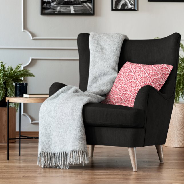 Red Rose Floral Damask Cushion (Red Rose Floral Damask Throw Pillow)