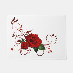 Red Rose Floral Door Mat
