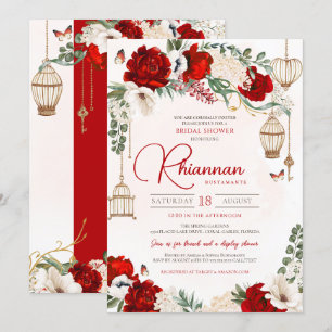 Red Rose Floral Elegant Garden Bridal Shower Invitation