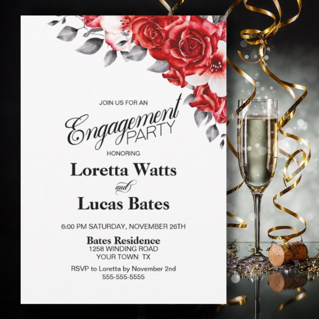 Red Rose Floral Engagement Party Invitation (Creator Uploaded)