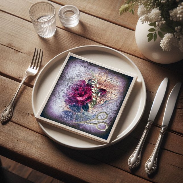 Red Rose Floral Ephemera Decoupage Napkin (Creator Uploaded)