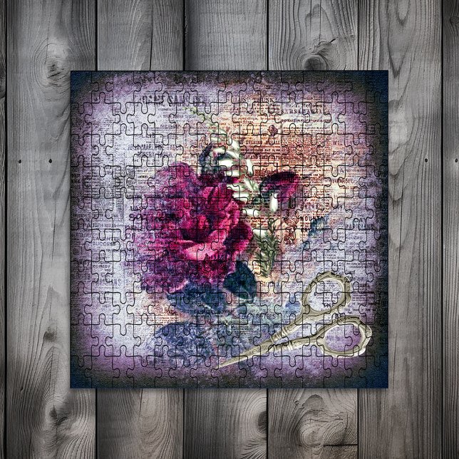 Red Rose Floral Ephemera Jigsaw Puzzle (Creator Uploaded)