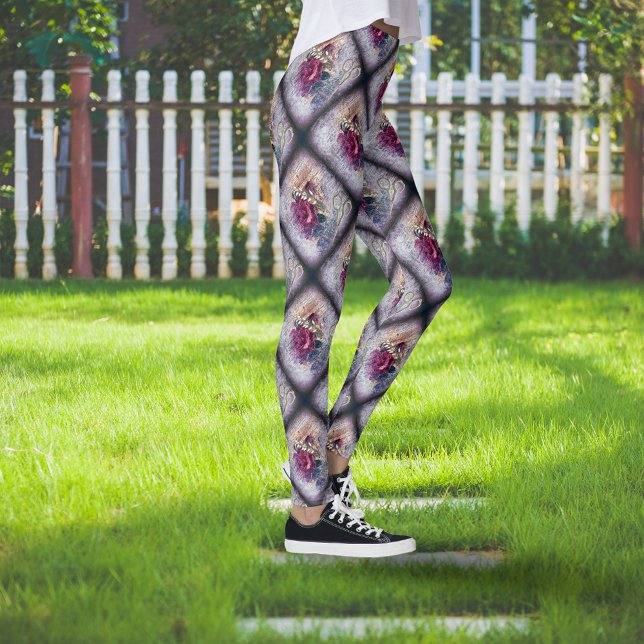 Red Rose Floral Ephemera Pattern Leggings (Creator Uploaded)