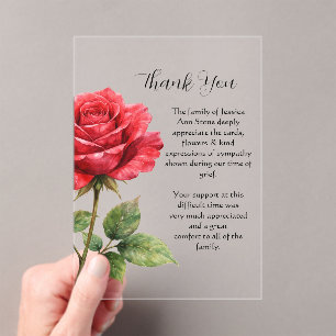 Red Rose Floral Funeral Death Thank you Acrylic Invitations
