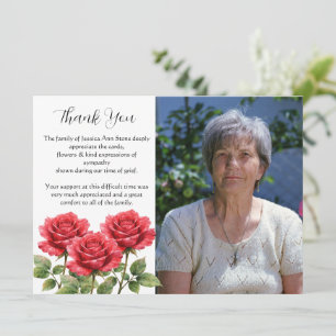 Red Rose Floral Funeral Death Thank you Invitation
