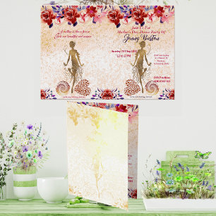 Red Rose Floral Heart Mothers Day Dance Party Gold Foil Card