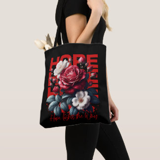Red Rose Floral Hope Inspirational Botanical Tote Bag