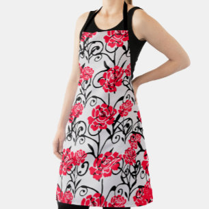 Red Rose Floral Illustration Pattern Design  Apron