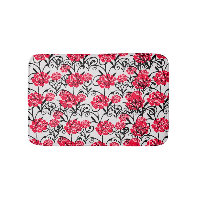 Red Rose Floral Illustration Pattern Design  Bath Mat (Front)