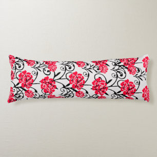 Red Rose Floral Illustration Pattern Design Body Cushion